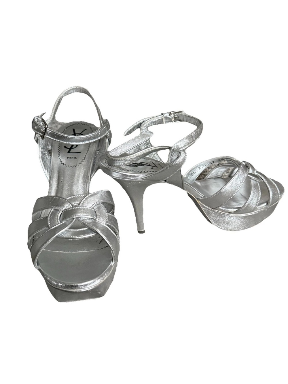 Yves Saint Laurent Metallic Silver Tribute Stiletto Heels Sandals Size 36/6 - Picture 3 of 13